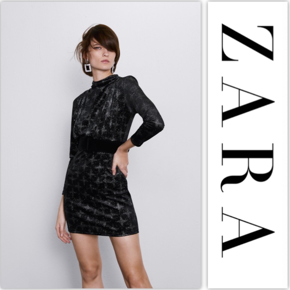 NWT Zara Black Belted Velvet Dress
